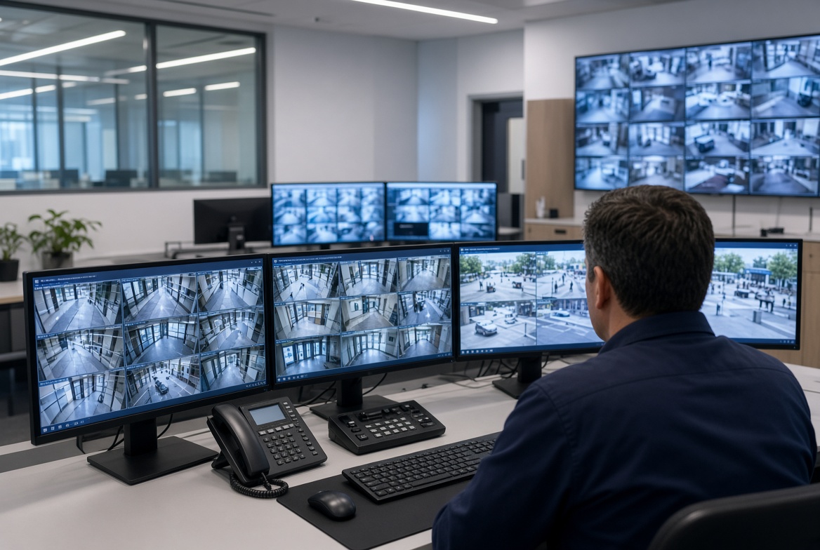 Control room monitoring CCTV and alarms