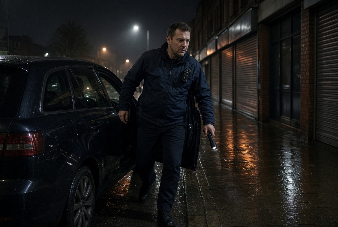 Response officer leaving the car to attend an alarm